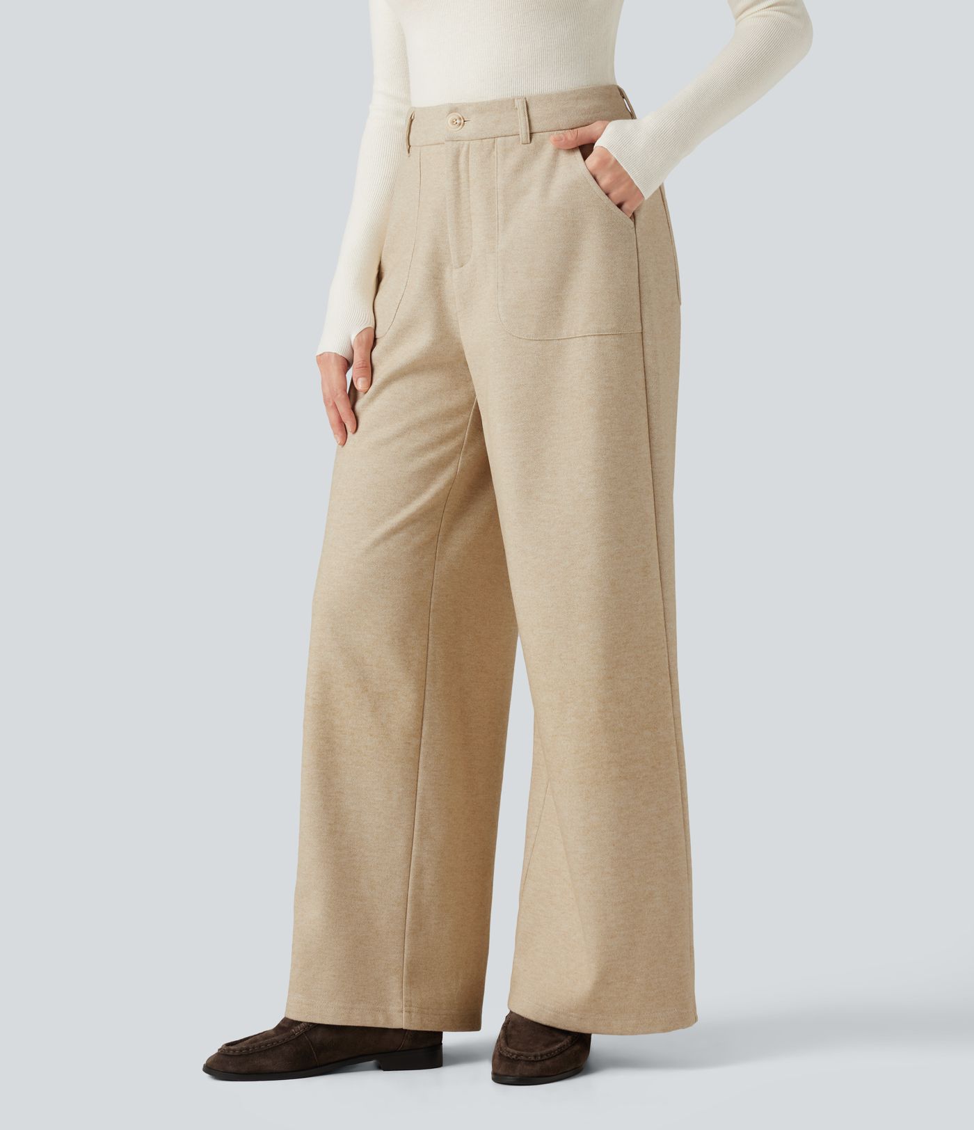 High Waisted Wide Leg Work Pants with Pockets