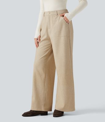 High Waisted Wide Leg Work Pants with Pockets