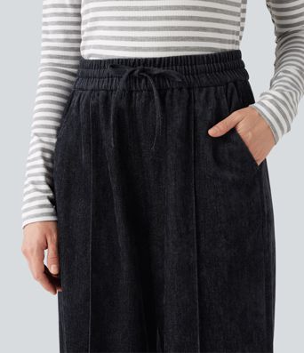 High Waisted Drawstring Baggy Casual Pants with Pockets High Waisted Drawstring Baggy Casual Pants with Pockets