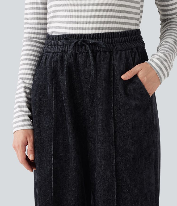 High Waisted Drawstring Baggy Casual Pants with Pockets High Waisted Drawstring Baggy Casual Pants with Pockets