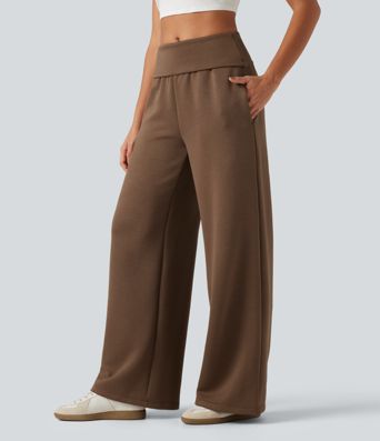 Foldover Mid Rise Baggy Casual Sweatpants with Pockets Foldover Mid Rise Baggy Casual Sweatpants with Pockets