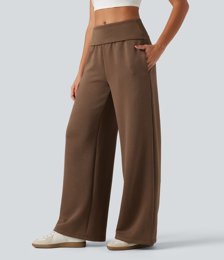 Foldover Mid Rise Baggy Casual Sweatpants with Pockets Foldover Mid Rise Baggy Casual Sweatpants with Pockets