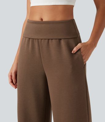 Foldover Mid Rise Baggy Casual Sweatpants with Pockets Foldover Mid Rise Baggy Casual Sweatpants with Pockets
