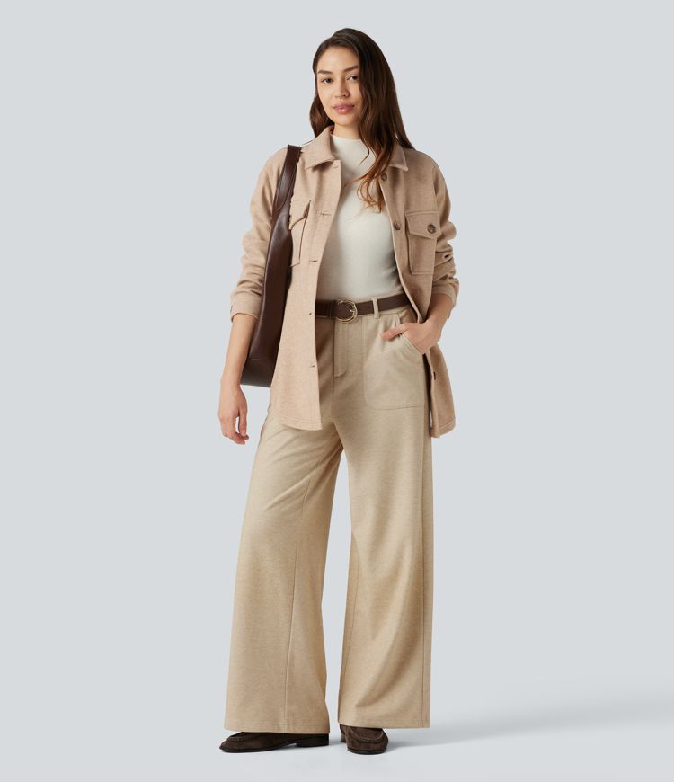 High Waisted Wide Leg Work Pants with Pockets