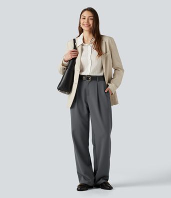 Pantalon de travail taille haute à jambes larges avec poches