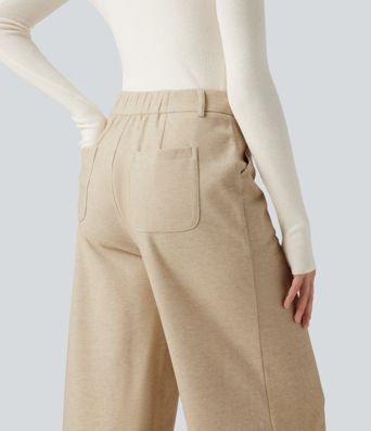High Waisted Wide Leg Work Pants with Pockets