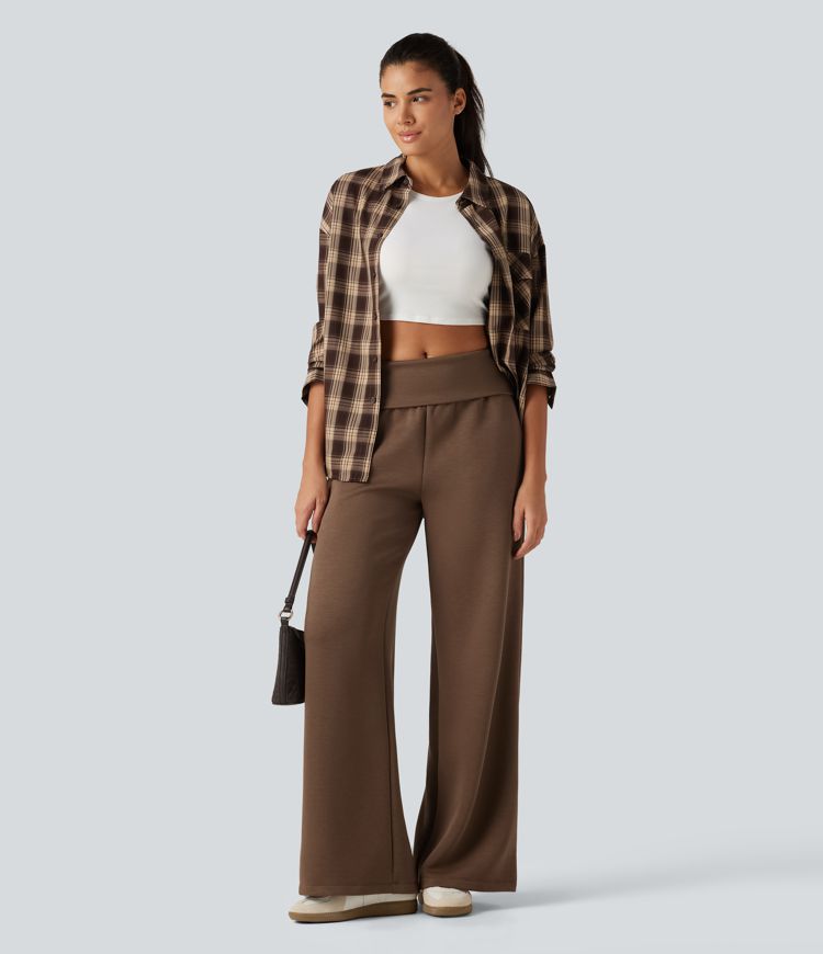 Foldover Mid Rise Baggy Casual Sweatpants with Pockets Foldover Mid Rise Baggy Casual Sweatpants with Pockets
