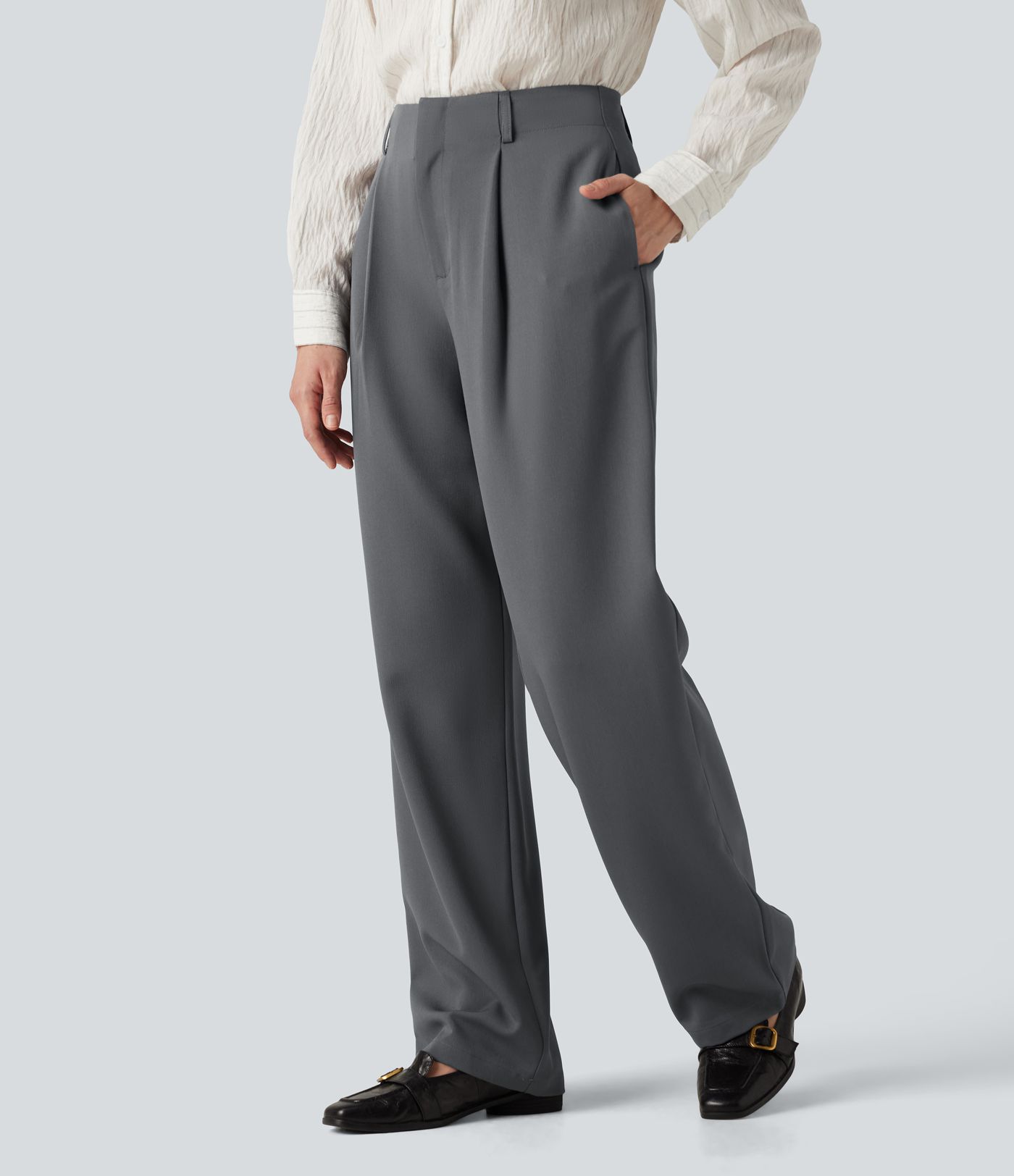 Pantalon de travail taille haute à jambes larges avec poches