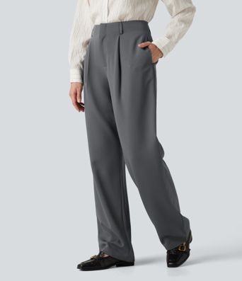 Pantalon de travail taille haute à jambes larges avec poches