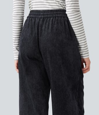 High Waisted Drawstring Baggy Casual Pants with Pockets High Waisted Drawstring Baggy Casual Pants with Pockets