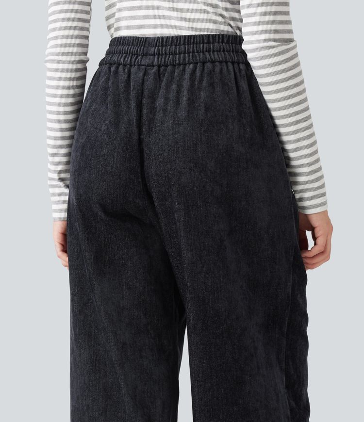 High Waisted Drawstring Baggy Casual Pants with Pockets High Waisted Drawstring Baggy Casual Pants with Pockets