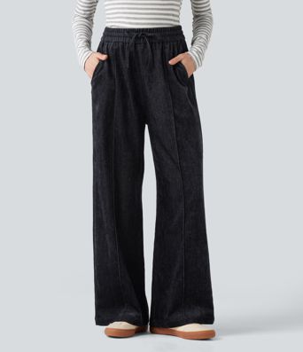 High Waisted Drawstring Baggy Casual Pants with Pockets High Waisted Drawstring Baggy Casual Pants with Pockets