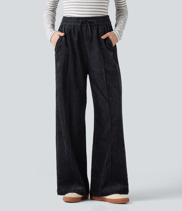 High Waisted Drawstring Baggy Casual Pants with Pockets High Waisted Drawstring Baggy Casual Pants with Pockets