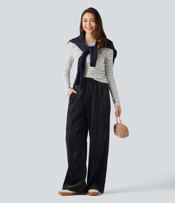 High Waisted Drawstring Baggy Casual Pants with Pockets High Waisted Drawstring Baggy Casual Pants with Pockets