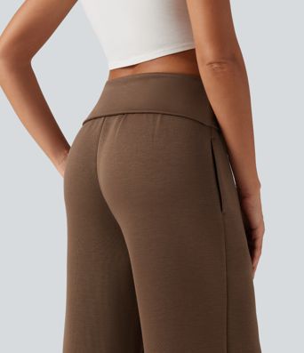 Foldover Mid Rise Baggy Casual Sweatpants with Pockets Foldover Mid Rise Baggy Casual Sweatpants with Pockets