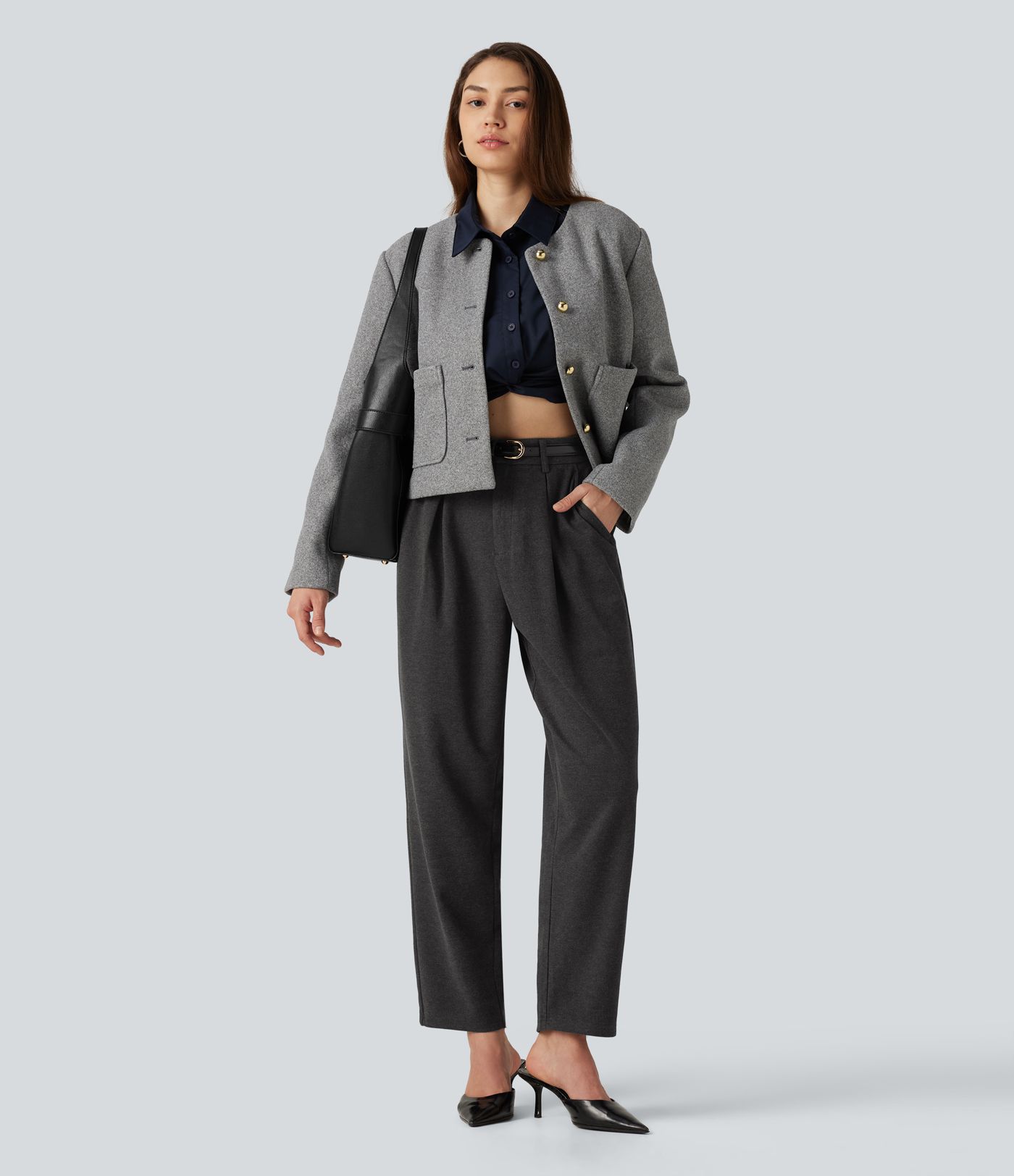 High Waisted Tapered Work Pants with Pockets
