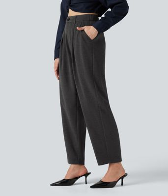 High Waisted Tapered Work Pants with Pockets