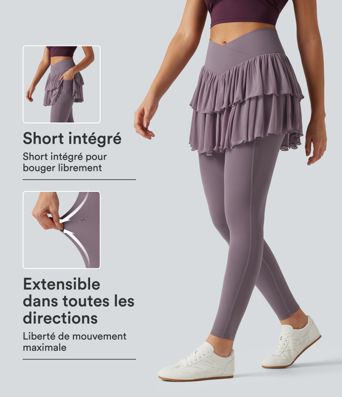 Legging-jupe de sport SoftlyZero™ taille haute croisée avec mesh contrasté et poches Legging-jupe de sport SoftlyZero™ taille haute croisée avec mesh contrasté et poches