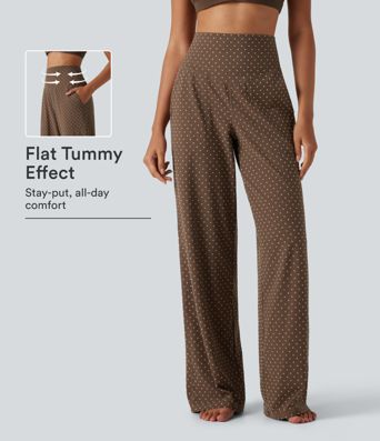 Halara UltraSculpt™ Flocked High Waisted Tummy Control Straight Leg Polka Dot Yoga Pants with Pockets