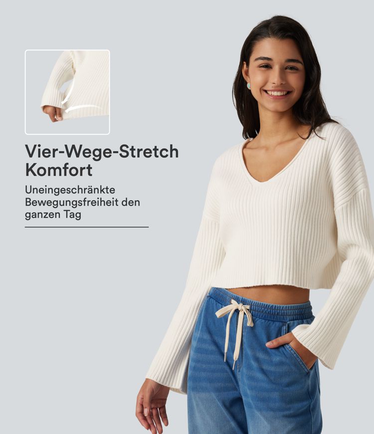 Lässiger Pullover mit V-Ausschnitt und langen Ärmeln Lässiger Pullover mit V-Ausschnitt und langen Ärmeln