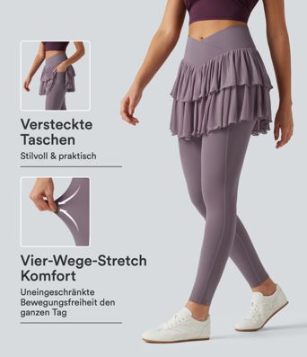 Softlyzero™ - Workout-Leggings integriertem Minirock, hohem Crossover-Bund, Seitentaschen und Kontrast-Mesh Softlyzero™ - Workout-Leggings integriertem Minirock, hohem Crossover-Bund, Seitentaschen und Kontrast-Mesh