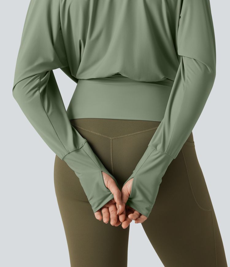 Tops de sport à épaules dénudées, manches longues style chauve-souris