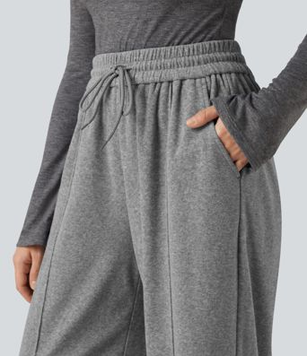 Pantalon large taille haute avec cordon de serrage et poches