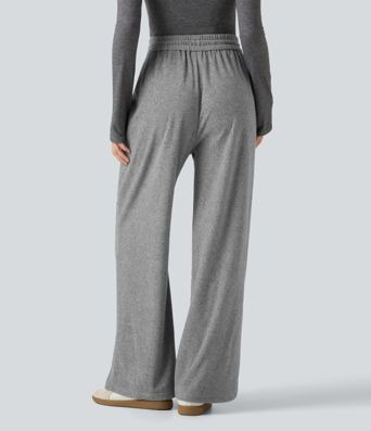 Pantalon large taille haute avec cordon de serrage et poches