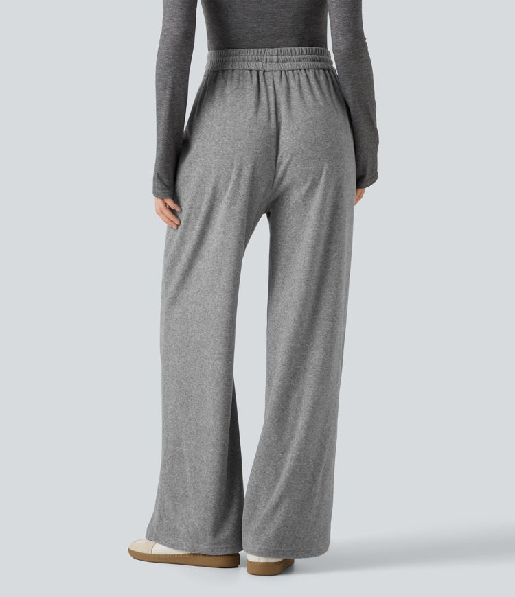 Pantalon large taille haute avec cordon de serrage et poches