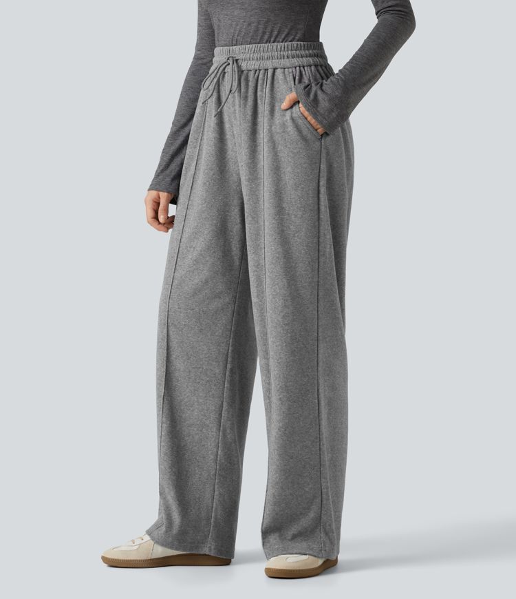 Pantalon large taille haute avec cordon de serrage et poches
