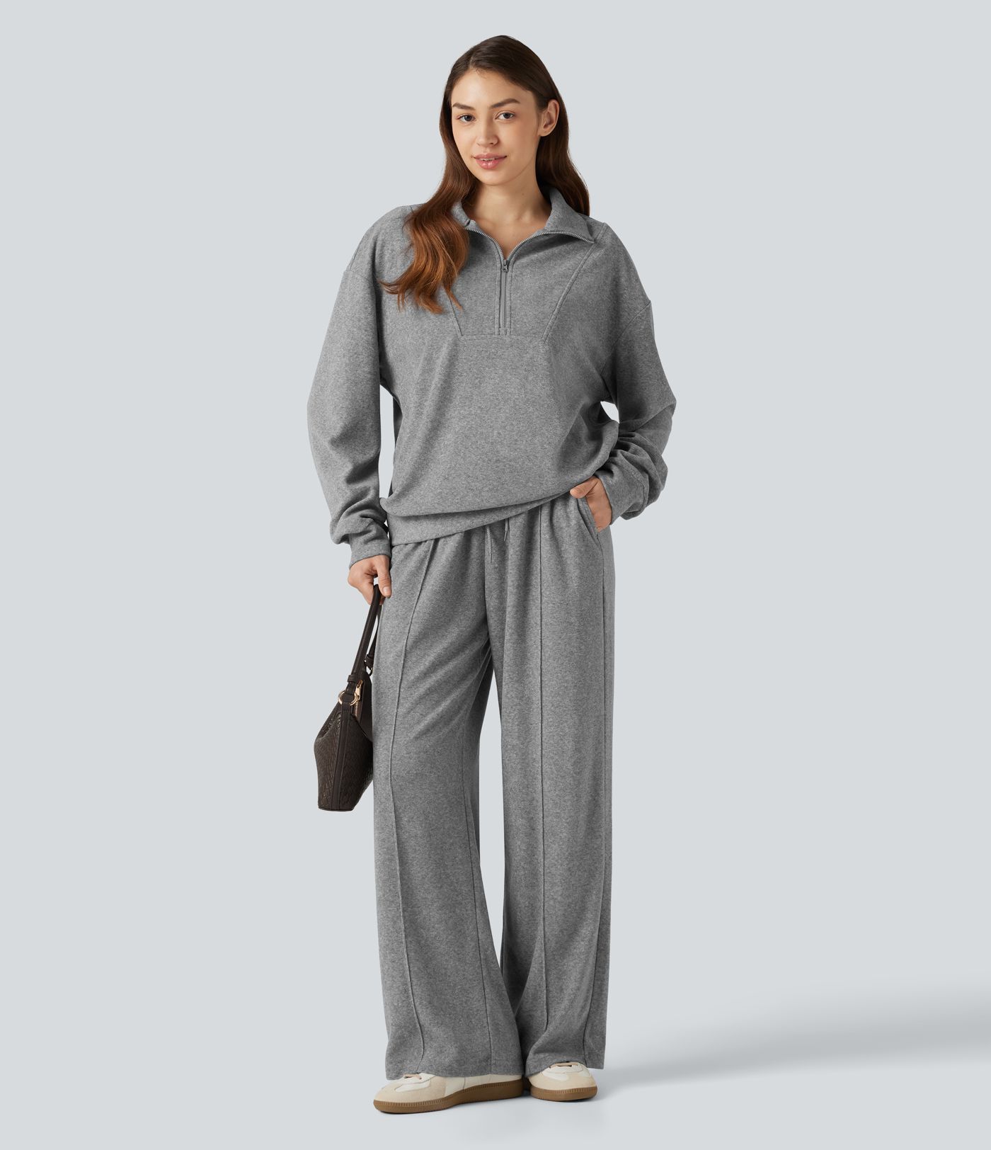 Pantalon large taille haute avec cordon de serrage et poches