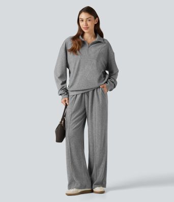 Pantalon large taille haute avec cordon de serrage et poches