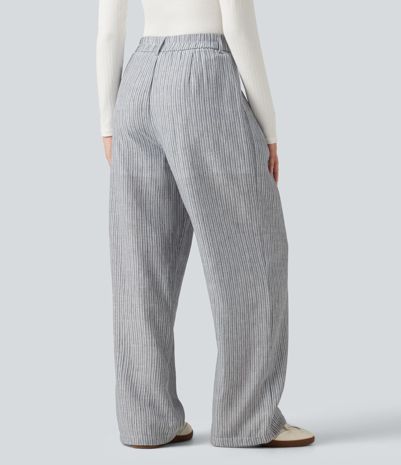 High Waisted Baggy Stripe Casual Linen-Feel Pants with Pockets High Waisted Baggy Stripe Casual Linen-Feel Pants with Pockets