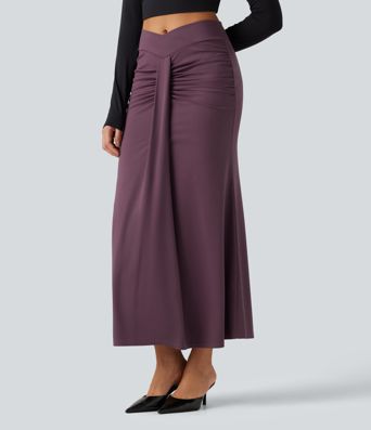 Jupe maxi coupe sirène taille haute croisée et froncée Jupe maxi coupe sirène taille haute croisée et froncée