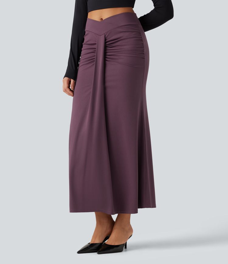 Jupe maxi coupe sirène taille haute croisée et froncée Jupe maxi coupe sirène taille haute croisée et froncée