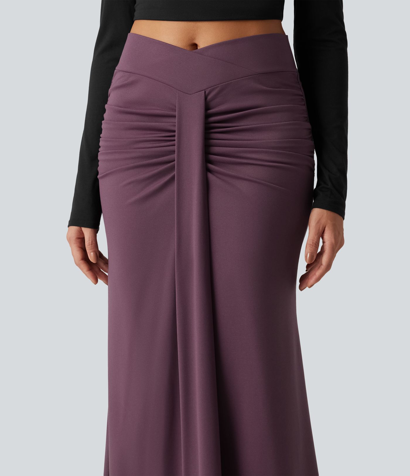 Jupe maxi coupe sirène taille haute croisée et froncée Jupe maxi coupe sirène taille haute croisée et froncée
