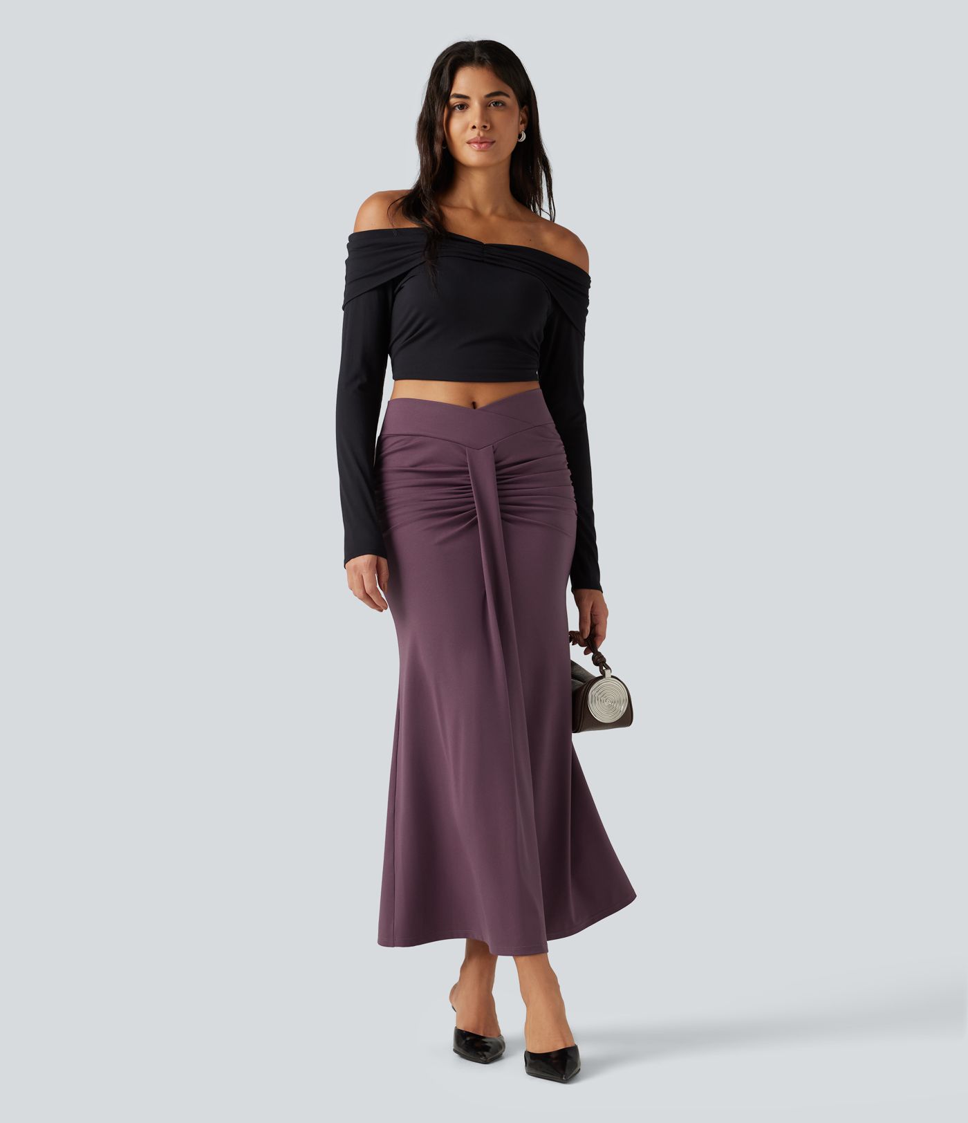 Jupe maxi coupe sirène taille haute croisée et froncée Jupe maxi coupe sirène taille haute croisée et froncée