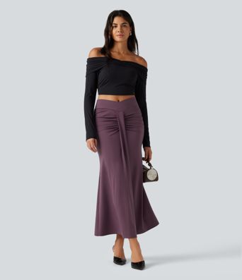 Jupe maxi coupe sirène taille haute croisée et froncée Jupe maxi coupe sirène taille haute croisée et froncée