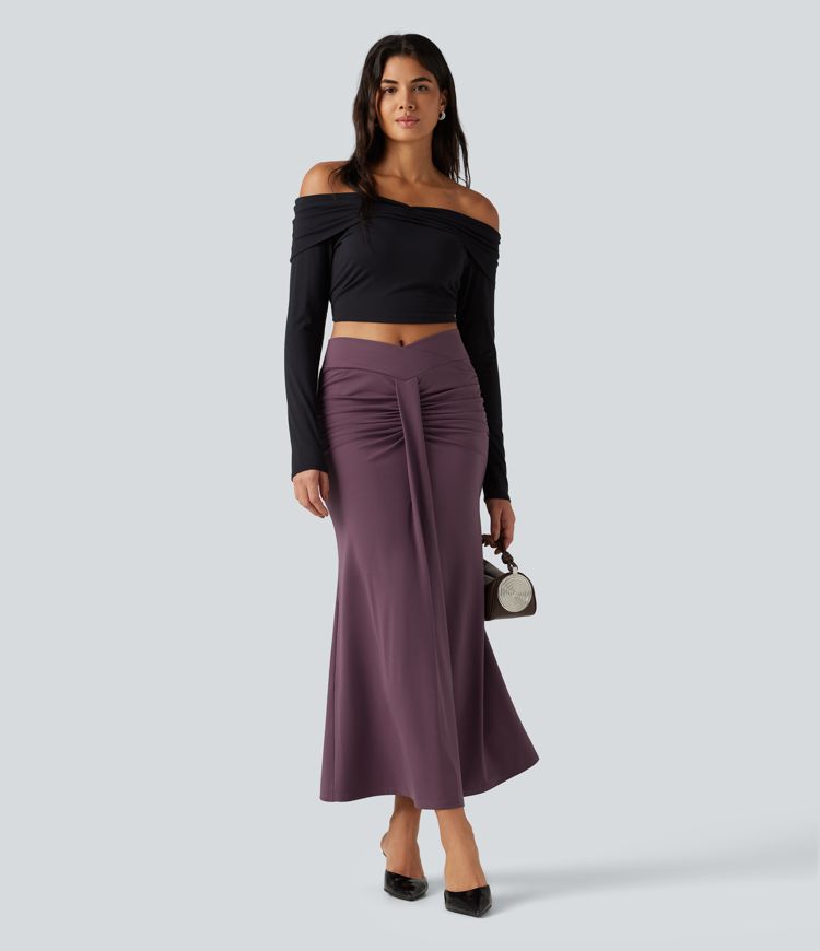 Jupe maxi coupe sirène taille haute croisée et froncée Jupe maxi coupe sirène taille haute croisée et froncée