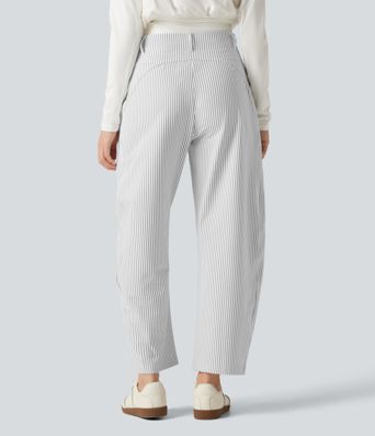 High Waisted Barrel Leg Stripe Casual Pants with Pockets High Waisted Barrel Leg Stripe Casual Pants with Pockets