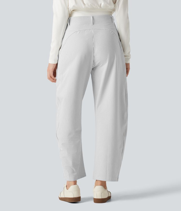 High Waisted Barrel Leg Stripe Casual Pants with Pockets High Waisted Barrel Leg Stripe Casual Pants with Pockets