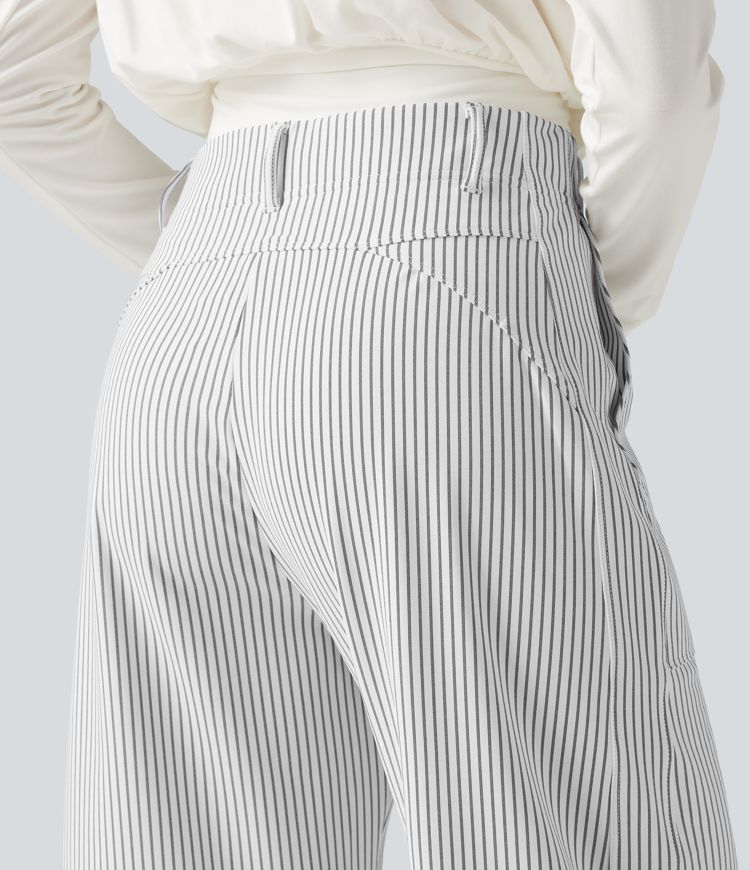 High Waisted Barrel Leg Stripe Casual Pants with Pockets High Waisted Barrel Leg Stripe Casual Pants with Pockets