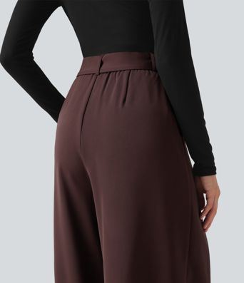 High Waisted Belted Wide Leg Baggy Work Pants with Pockets High Waisted Belted Wide Leg Baggy Work Pants with Pockets