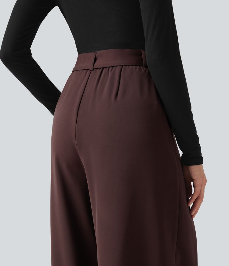 High Waisted Belted Wide Leg Baggy Work Pants with Pockets High Waisted Belted Wide Leg Baggy Work Pants with Pockets