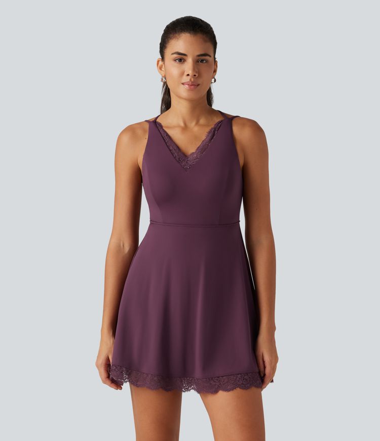 SoftlyZero™ Airy V Neck 2-in-1 Built-in Bra Contrast Lace InstantCool Mini Dance Dress with Pockets-Easy Peezy Edition SoftlyZero™ Airy V Neck 2-in-1 Built-in Bra Contrast Lace InstantCool Mini Dance Dress with Pockets-Easy Peezy Edition