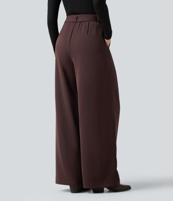 High Waisted Belted Wide Leg Baggy Work Pants with Pockets High Waisted Belted Wide Leg Baggy Work Pants with Pockets