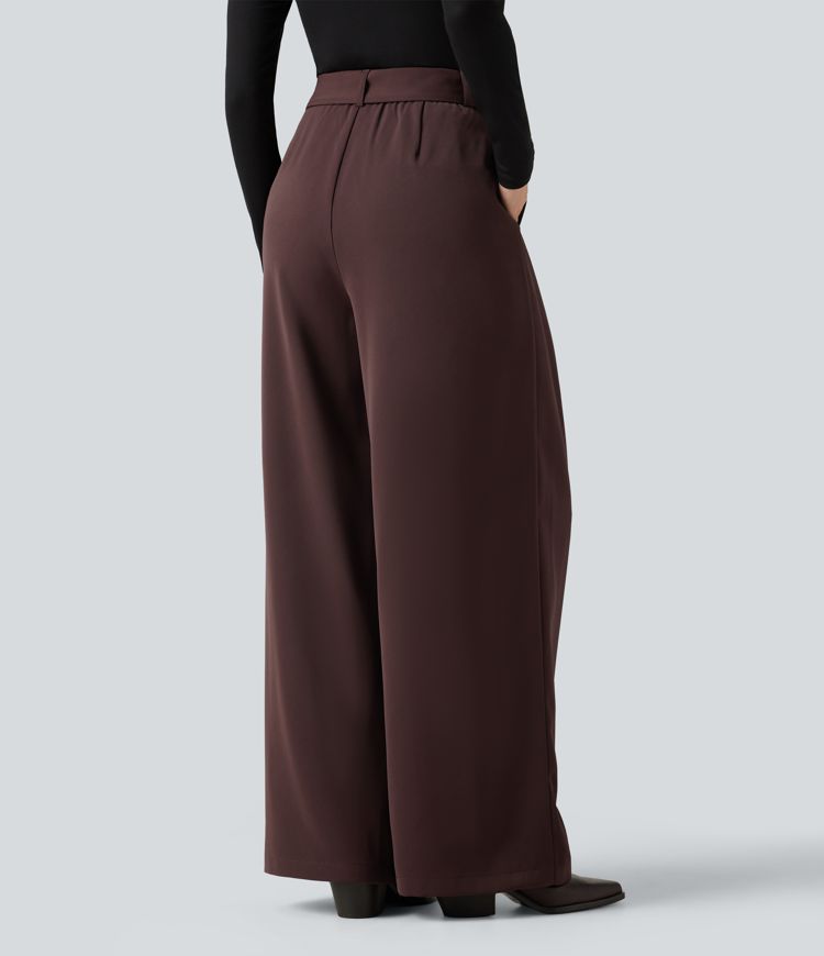 High Waisted Belted Wide Leg Baggy Work Pants with Pockets High Waisted Belted Wide Leg Baggy Work Pants with Pockets