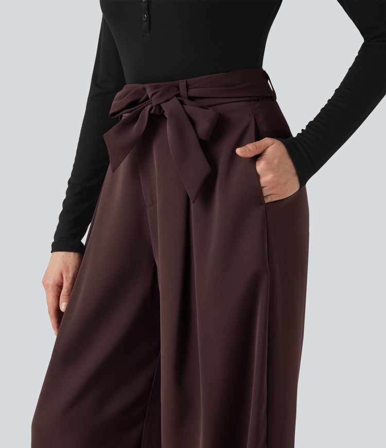 High Waisted Belted Wide Leg Baggy Work Pants with Pockets High Waisted Belted Wide Leg Baggy Work Pants with Pockets