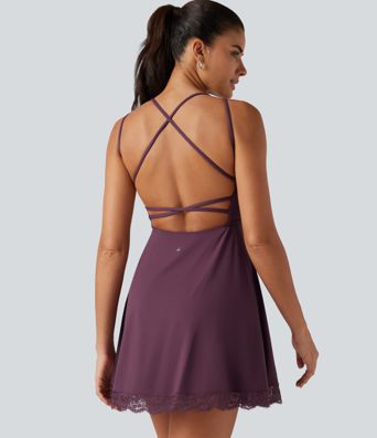 SoftlyZero™ Airy V Neck 2-in-1 Built-in Bra Contrast Lace InstantCool Mini Dance Dress with Pockets-Easy Peezy Edition SoftlyZero™ Airy V Neck 2-in-1 Built-in Bra Contrast Lace InstantCool Mini Dance Dress with Pockets-Easy Peezy Edition