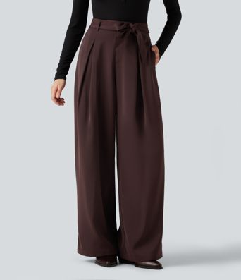 High Waisted Belted Wide Leg Baggy Work Pants with Pockets High Waisted Belted Wide Leg Baggy Work Pants with Pockets